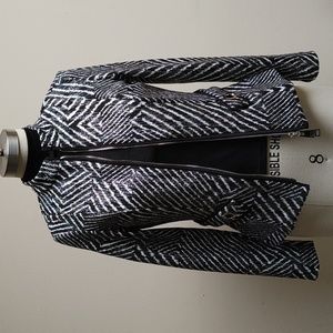 Frank Lyman Black & White with Silver Double Zipper Fitted Jacket 4